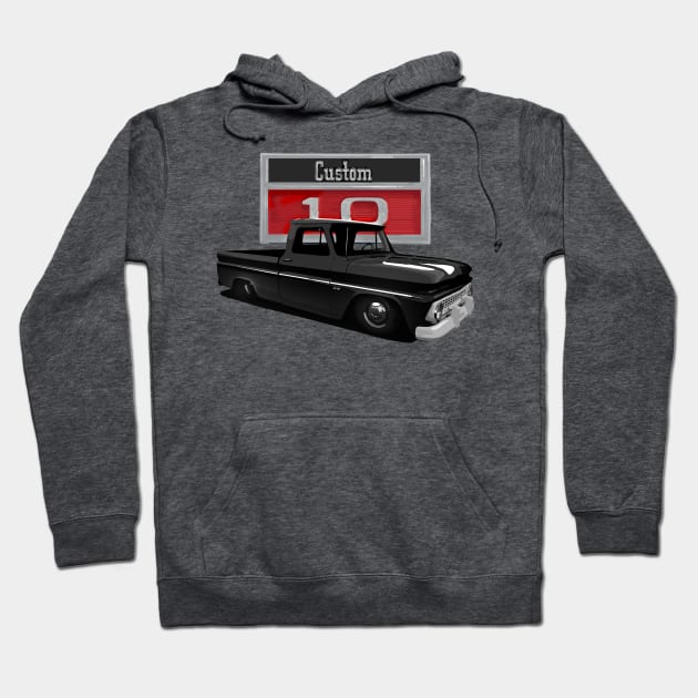 1966 Slammed Black Chevy C10 Truck Hoodie by hotroddude